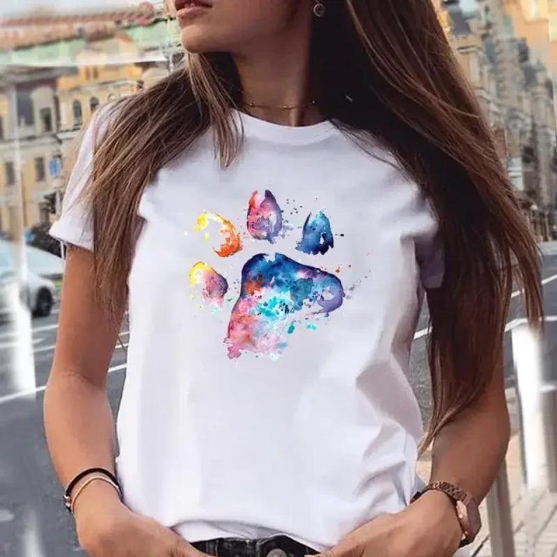 Women T-shirts Love Trend Style Dog Paw Cartoon Animal Pet Summer Graphic Print Female Stylish T Top Shirt Girl Tee T-Shirt