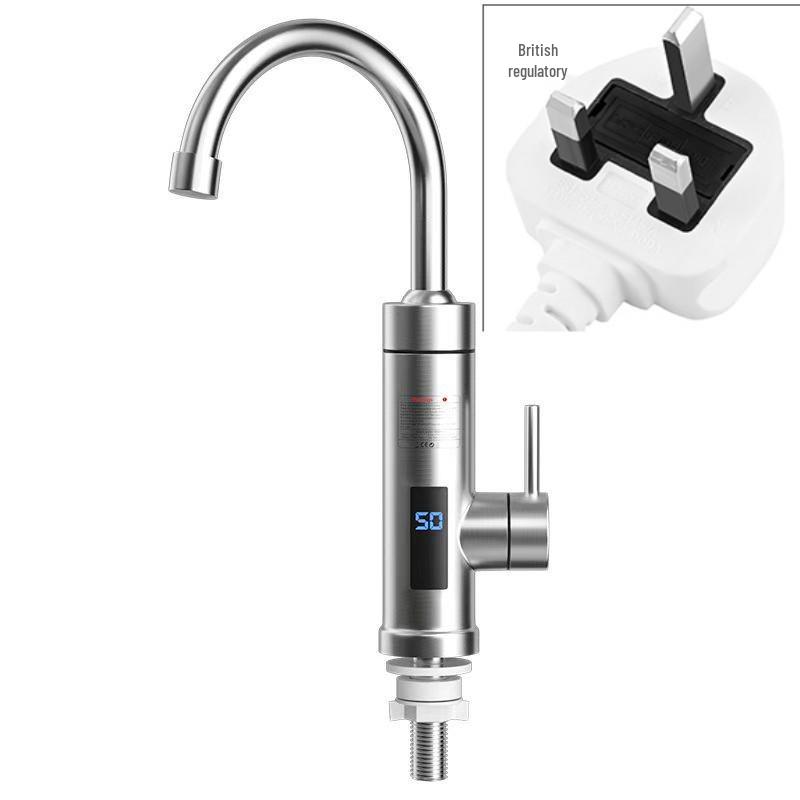 Stainless Steel Instant Electric Water Faucet with Digital Display for Fast Heating - Dual Hot & Cold Use.