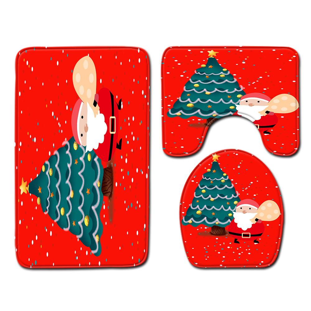 Christmas Bathroom Floor Mat Toilet Three-Piece Set
