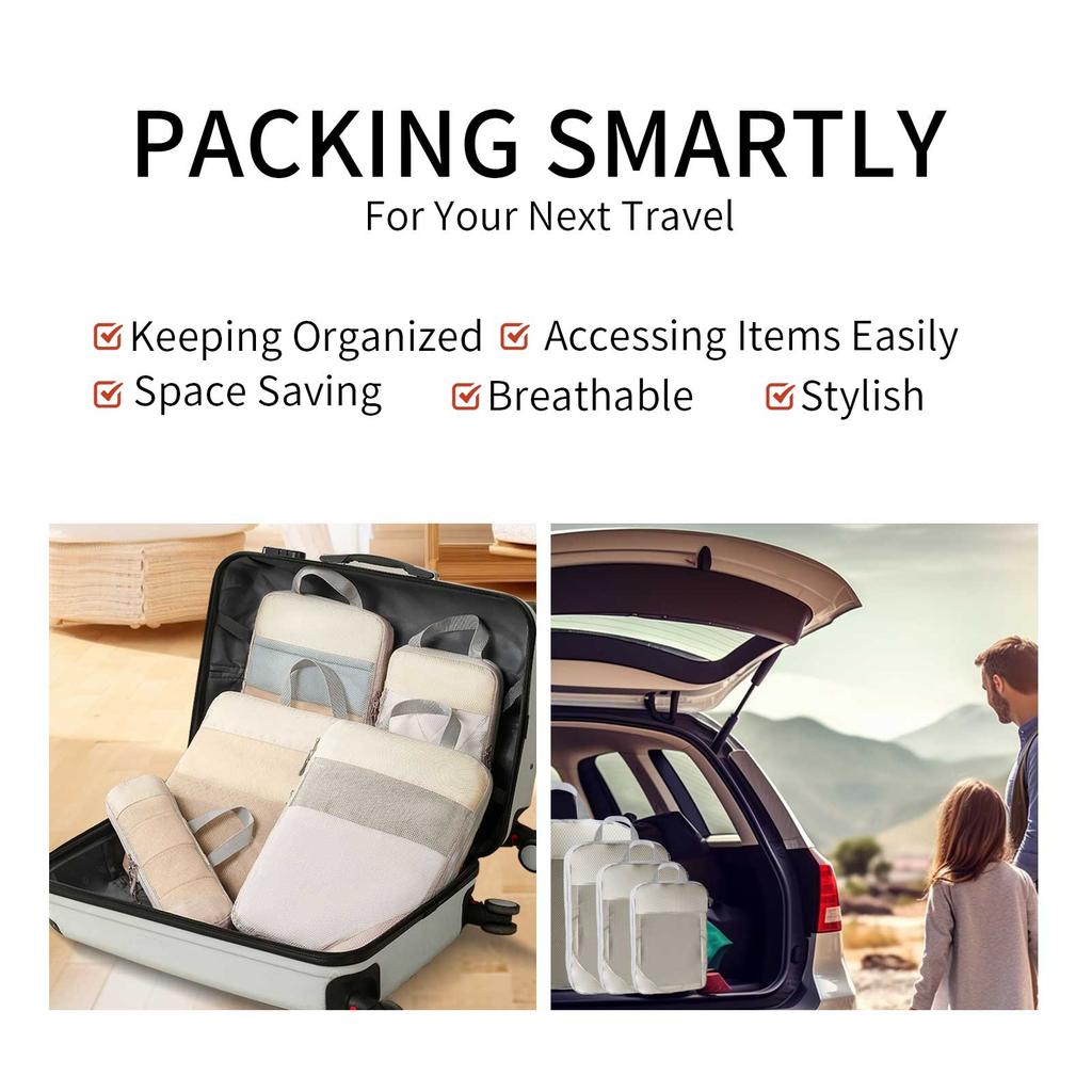 6Pcs Compression Packing Cubes Set for Travel Packing Cubes Compression Compressible Storage Bags for Carry On and Suitcases