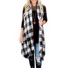 Womens Plaid Open Front Cardigan Sleeveless Pockets Drape Lightweight Vest Coat