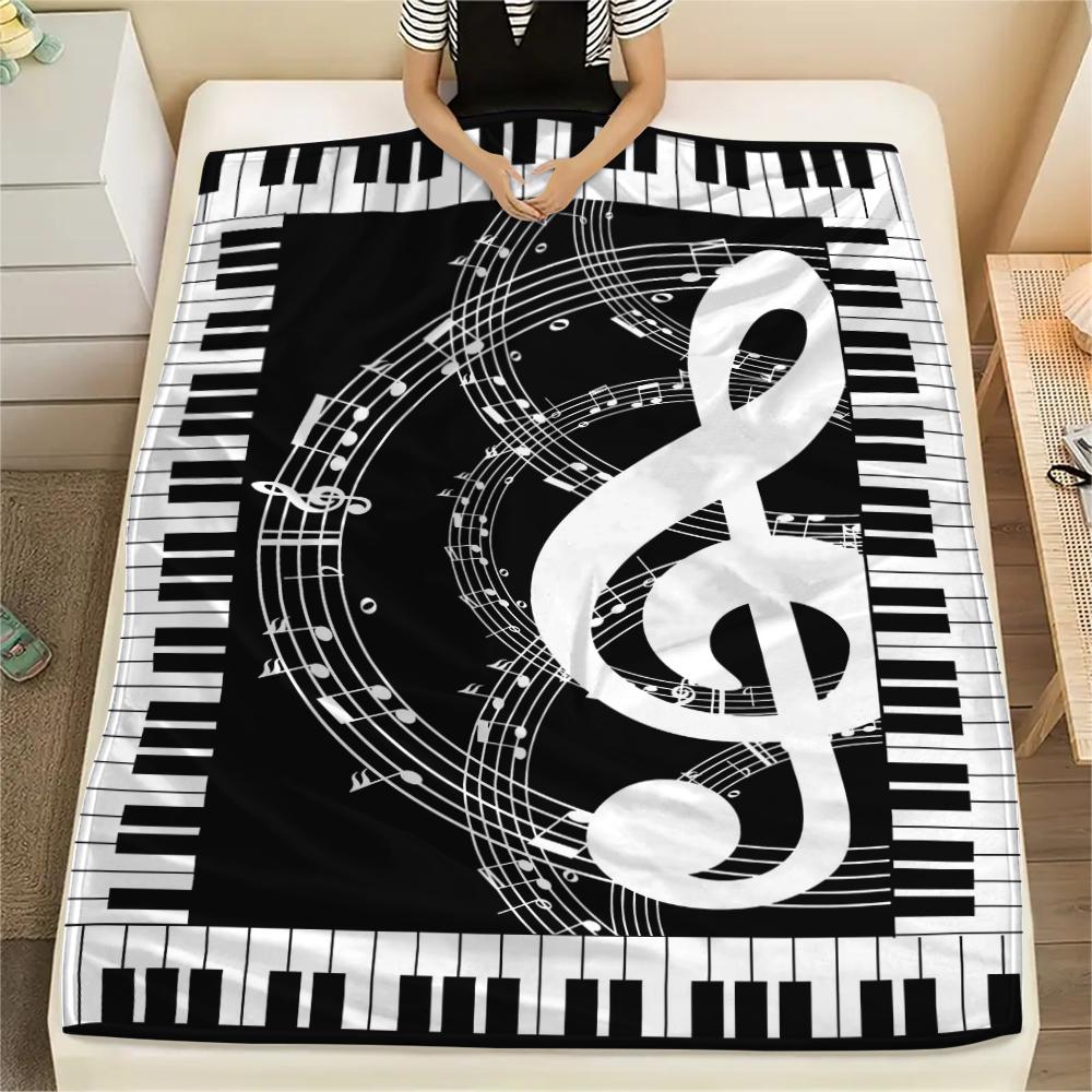 1Pc Music Note Print Flannel Blanket, High quality Comfortable for All Seasons, Home Decor, Warmth and Comfort, Perfect for Christmas Gifts