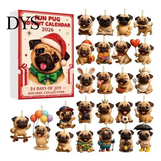 Christmas Box 2026 Advent Calendar, 24 Days Countdown Calendar with 2D Acrylic Holiday Dog/Horse/Cat/Animals Pendants, Mini Animal Hanging Ornaments