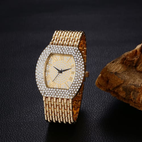 Seiko Analog Quartz Watch with Wide Strap: Men's Square Roman Numeral Watch with Zirconia and Diamonds, Adjustable Stainless Steel Watch for Women, Un