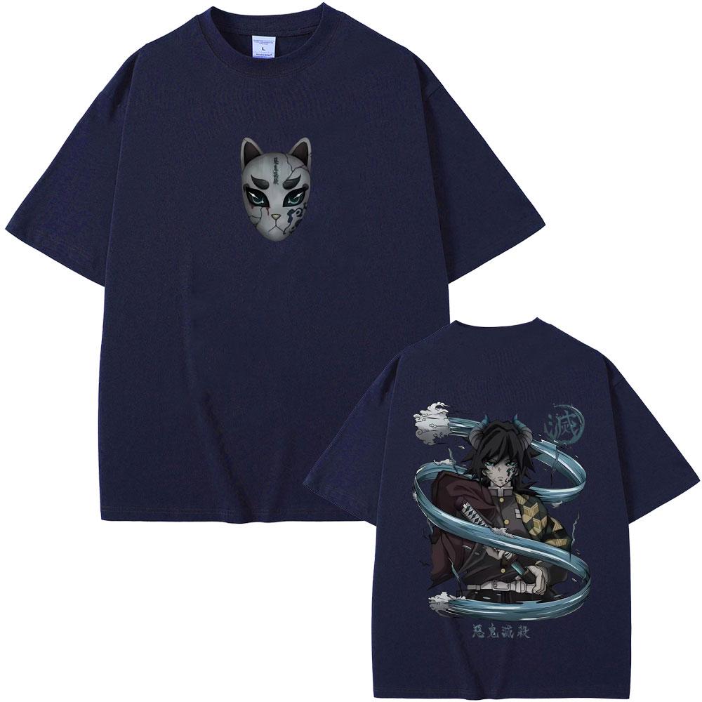 Anime Demon Slayer Tomioka Giyuu Double Sided Print T-shirt Men Women Clothing Cartoon Oversized T Shirts Man Casual Cotton Tees