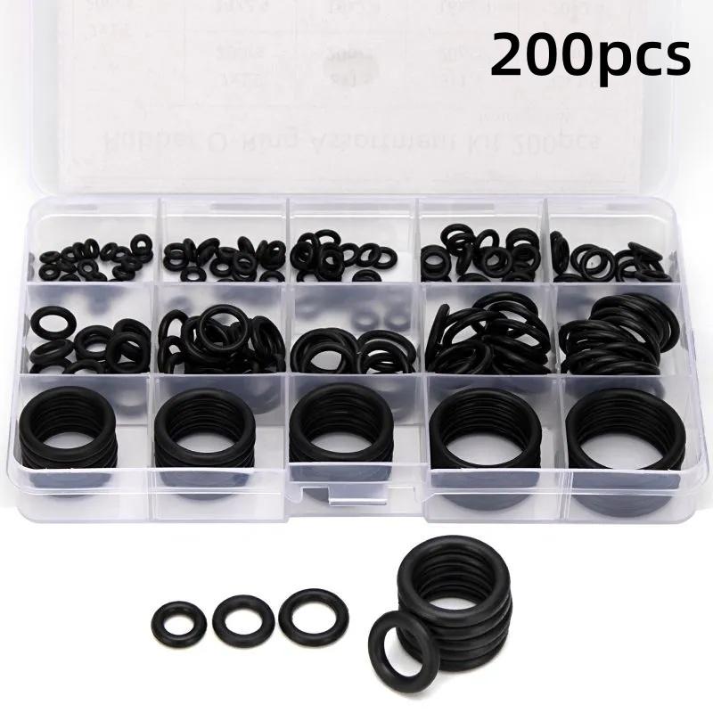 

Набор резиновых уплотнительных колец, 200 шт., комплект уплотнений для гидравлической сантехники 200-pcs чёрный