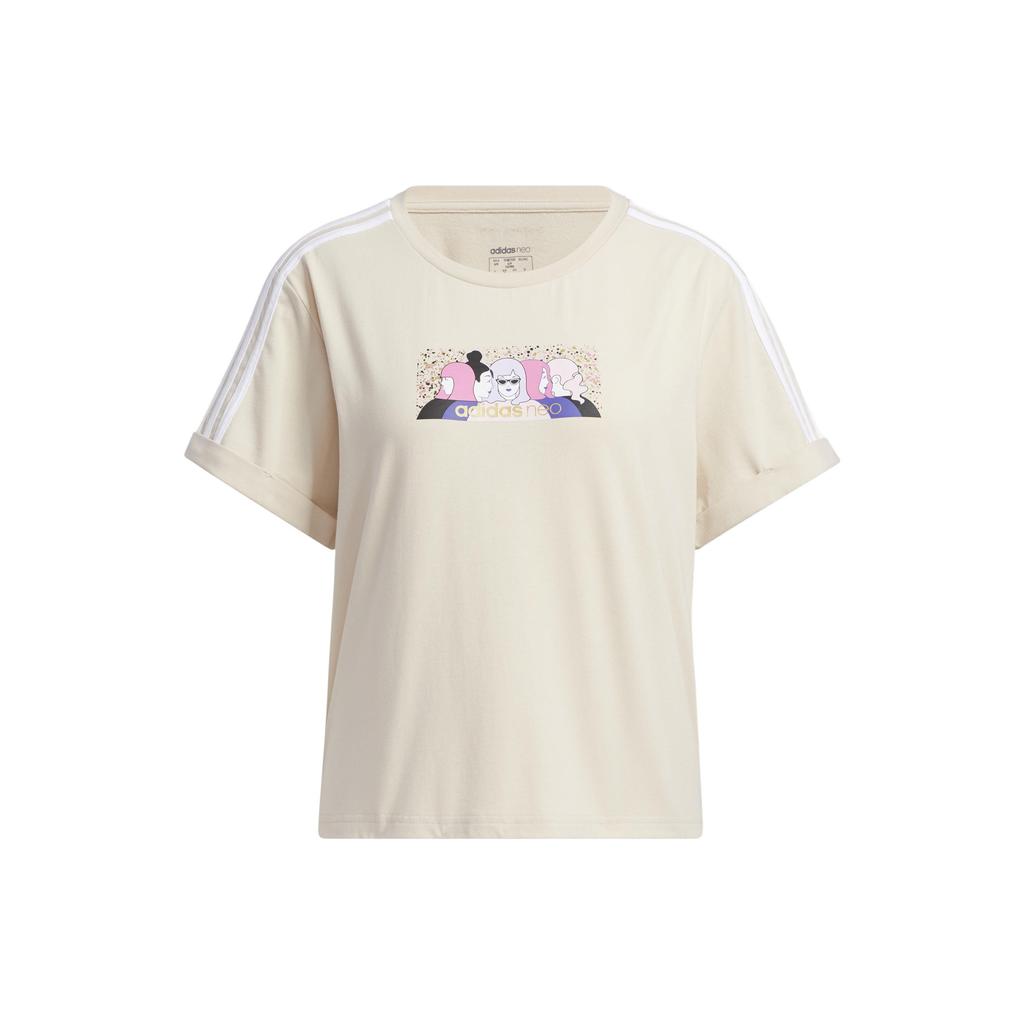 Adidas Neo Graphic Tee Cartoon Anime Print Casual Round Neck American Vintage T-Shirt Women Tops White H50261