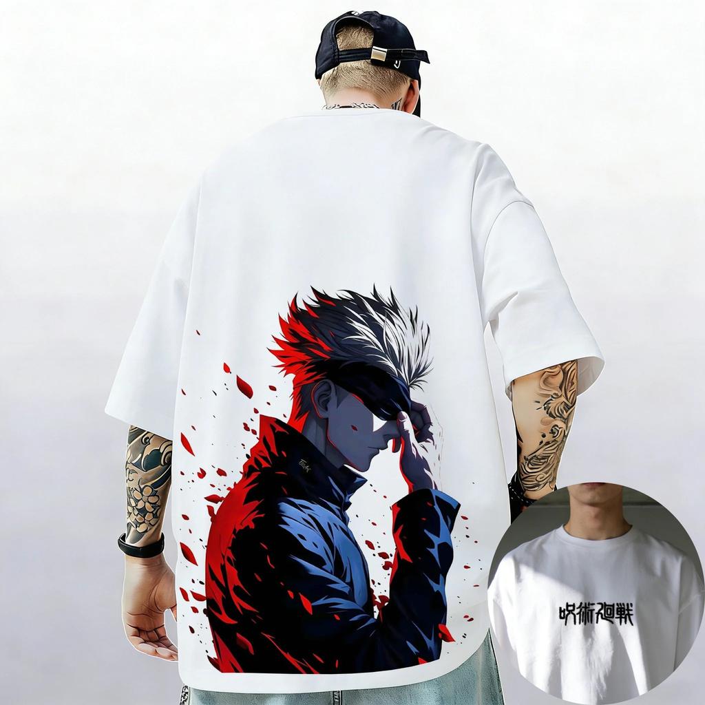 Jujutsu Kaisen Satoru Gojo Oversized Anime Graphic T-Shirt, Double-Sided Streetwear Tee, Unisex Casual Top