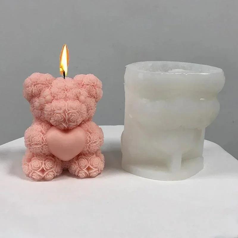 Rose Bear Aromatherapy Candle Silicone Mold Valentine's Day Wedding Party Atmosphere Home Decoration Mold Creative Styling Mold