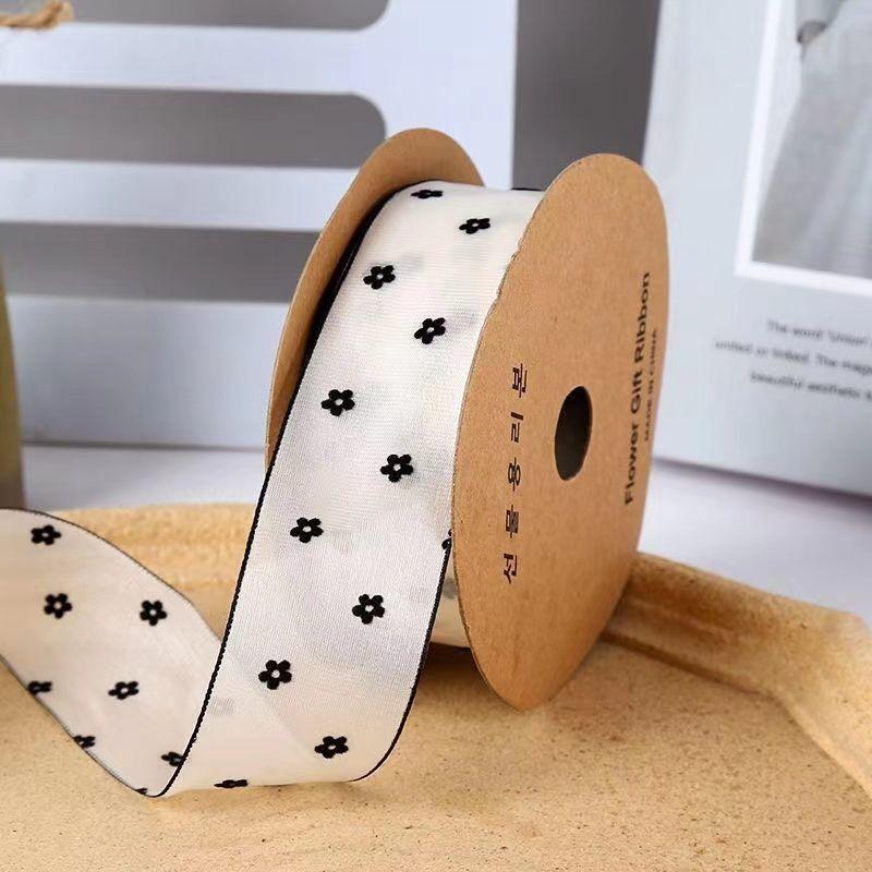 Bow Webbing Korean Flocking Yarn,10 Yards Width 4cm Polka Dot Snow Yarn Flower Packaging Baking Gift Straps Hair Accessories DIY