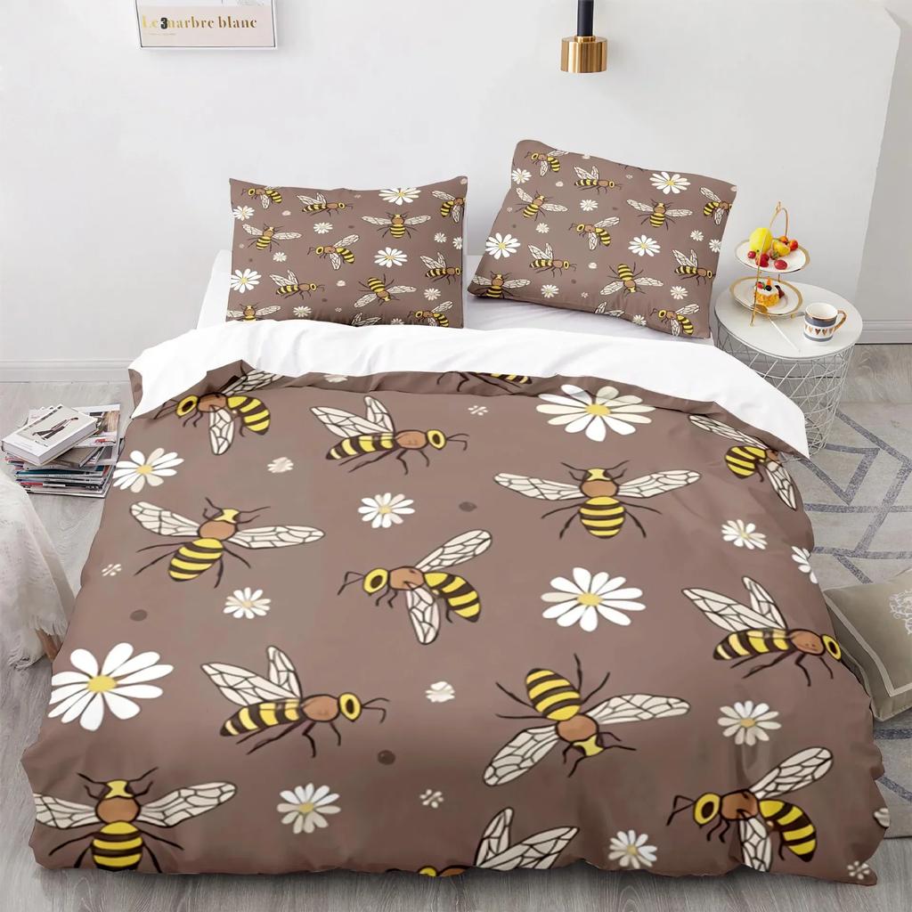 Cute Cartoon Bee Duvet Cover King Queen Sweet Honey Bedding Set Kids Boys Girl Spring Yellow Flying Insect Polyester Quilt Cover