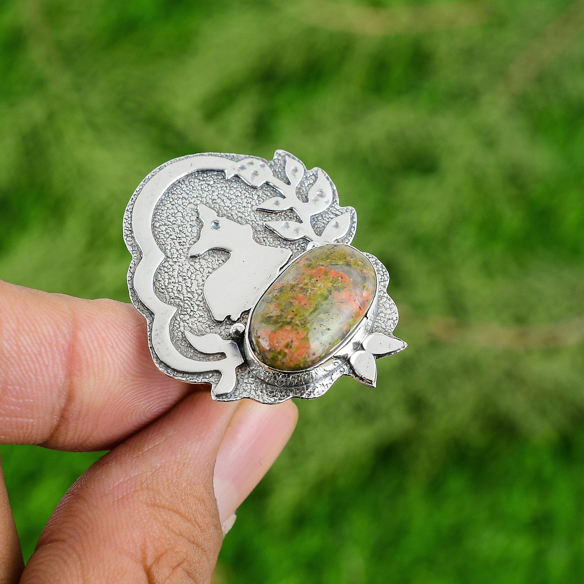 

Овальный Унакит Драгоценный камень 925 Стерлинговое серебро Бохо Сестринское обещание Новое кольцо Ювелирные изделия Adjustable