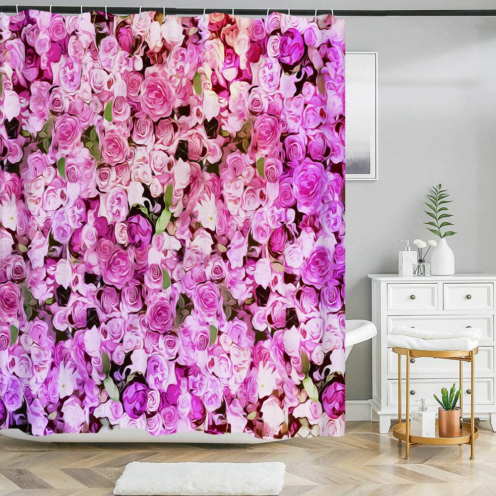 Beautiful natural flowers shower curtain waterproof polyester fabric bath curtain rose floral curtains for bathroom decor