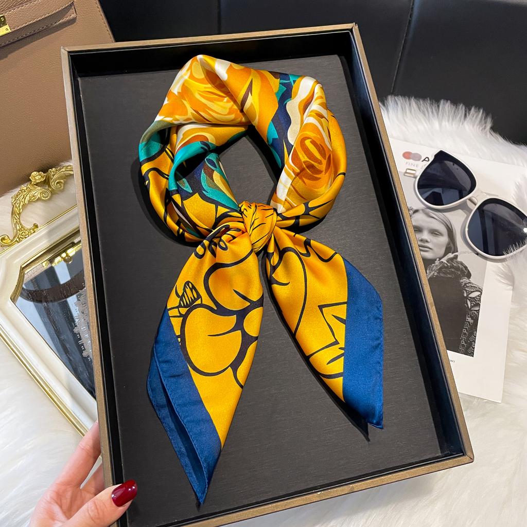 New Luxury Print 70*70cm Silk Square Scarf Women Soft Satin Hairband Neckerchief Tie Female Headband Foulard Bag Ribbon Gift