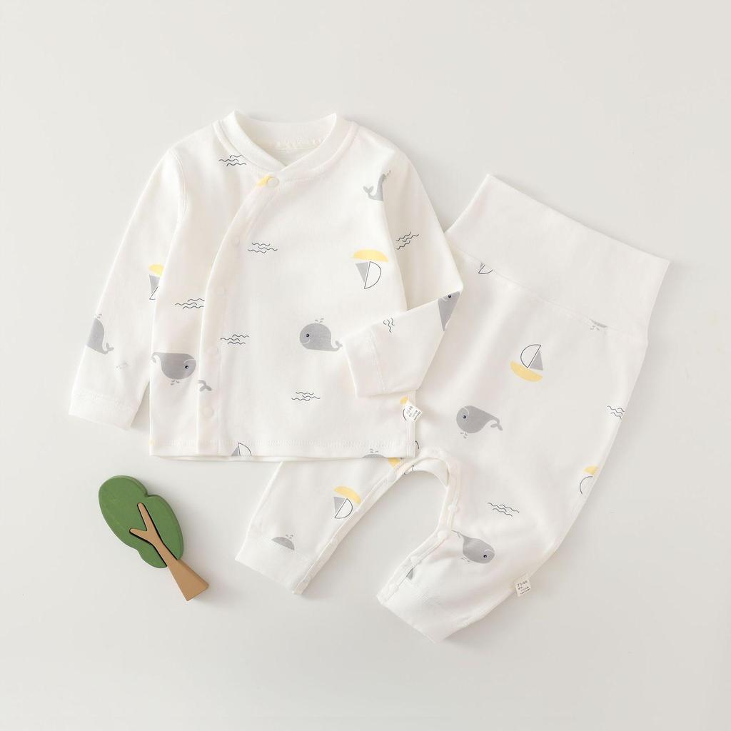 Autumn & Winter Newborn Pure Cotton High-Waisted Belly-Protecting Pajama Set