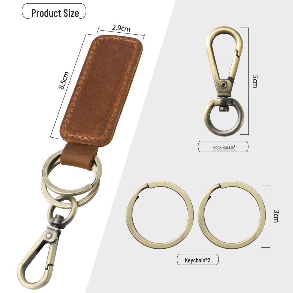 Genuine Crazy Horse Leather Double Circle Retro Handmade Keychain