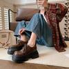 Fashion Women's new leather cowhide round toe high-heeled lace up college style single shoe with thick sole retro casual shoes