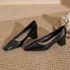 522 stylish simple and comfortable thick heel 2026 versatile medium heel short heel commuter shoes small square head thick heel shoes women