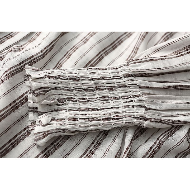 Export Export Loose and Simple Vertical Striped Cotton Silk Shirt Long Sleeves Batwing Artificial Cotton Shirt Plus Size Women's Clothing