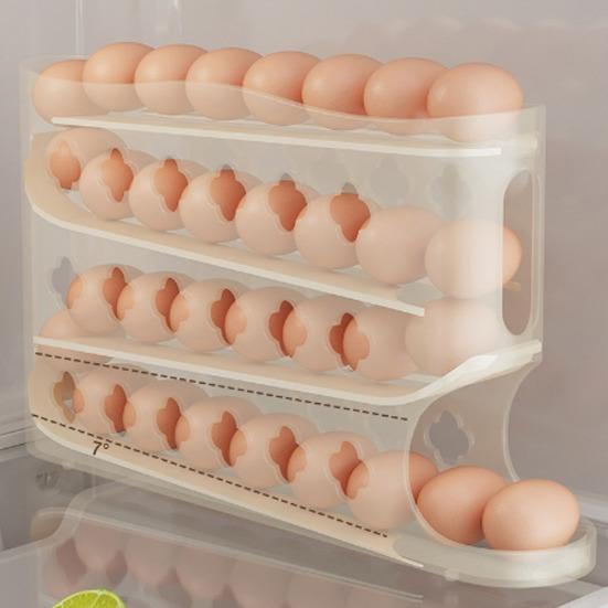 4-Tier Egg Holder for Fridge Auto-Rolling Eggs Dispenser Space Saving Egg Organizer Holds 30 Eggs for Kitchen Counter Refrigerator