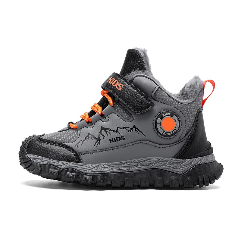 

Зимняя детская модная флисовая теплая уличная обувь с высоким верхом, хлопковые ботинки, сноубутсы, походная хлопковая обувь 30-40 40 серый/чёрный