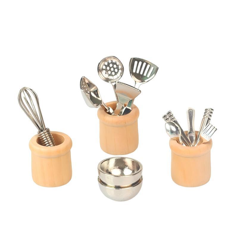 Miniature Kitchen Utensils Set 1:12 Scale Dollhouse Cookware Tools Dollhouse Kitchen Decoration Micro Scene Pretend Play