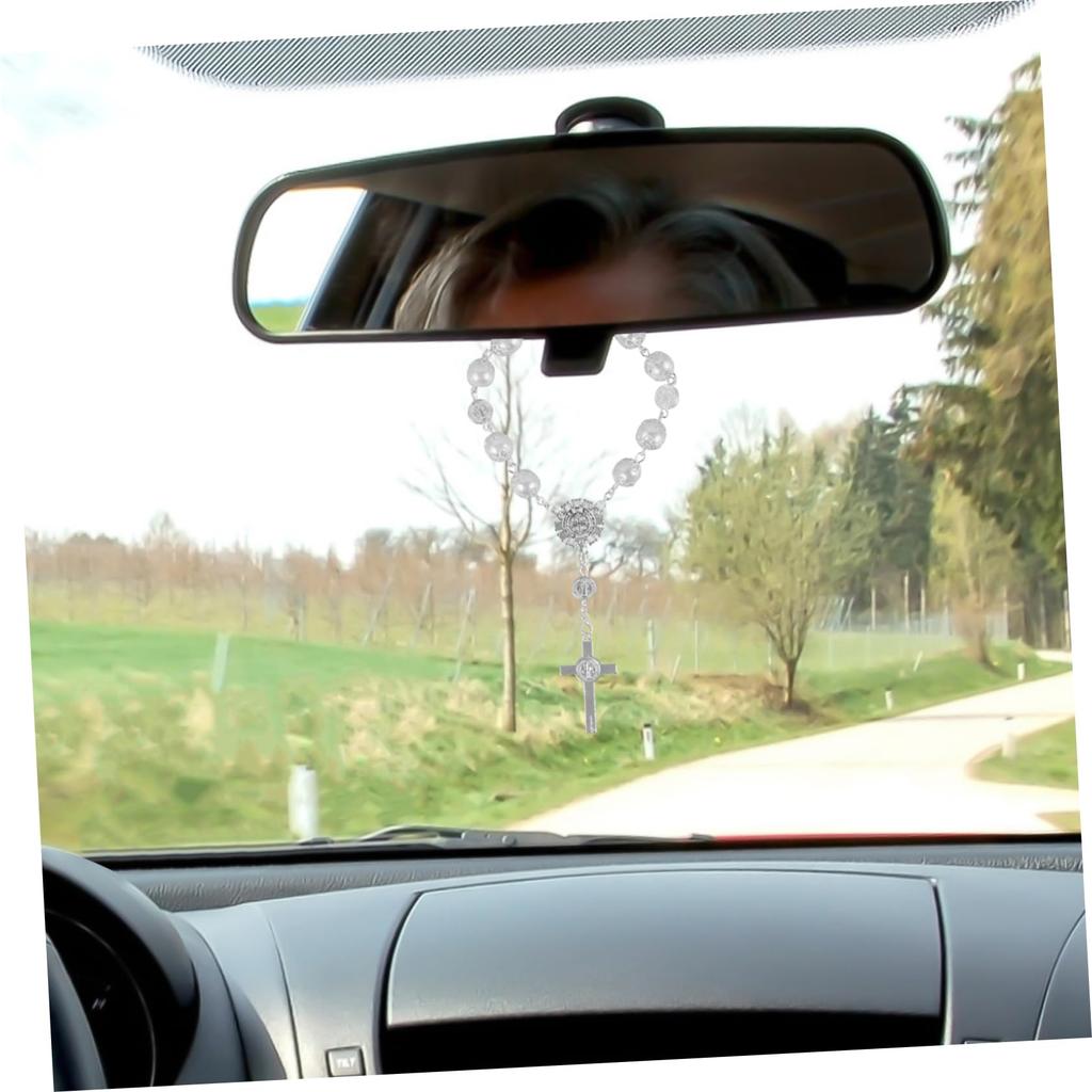 CALLARON Car Rosary Bracelet Car Mirror Hanging Prayer Beads