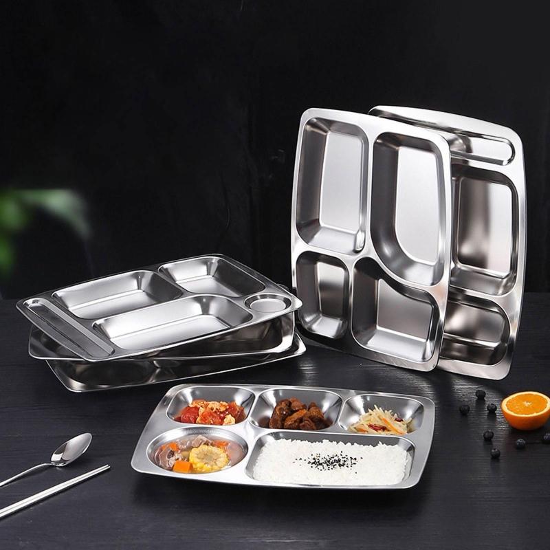 Dinner Plates Staff Fast Food Plates Canteens Divided Portable Platters Thickened Fast Food Box Stainless Steel Material