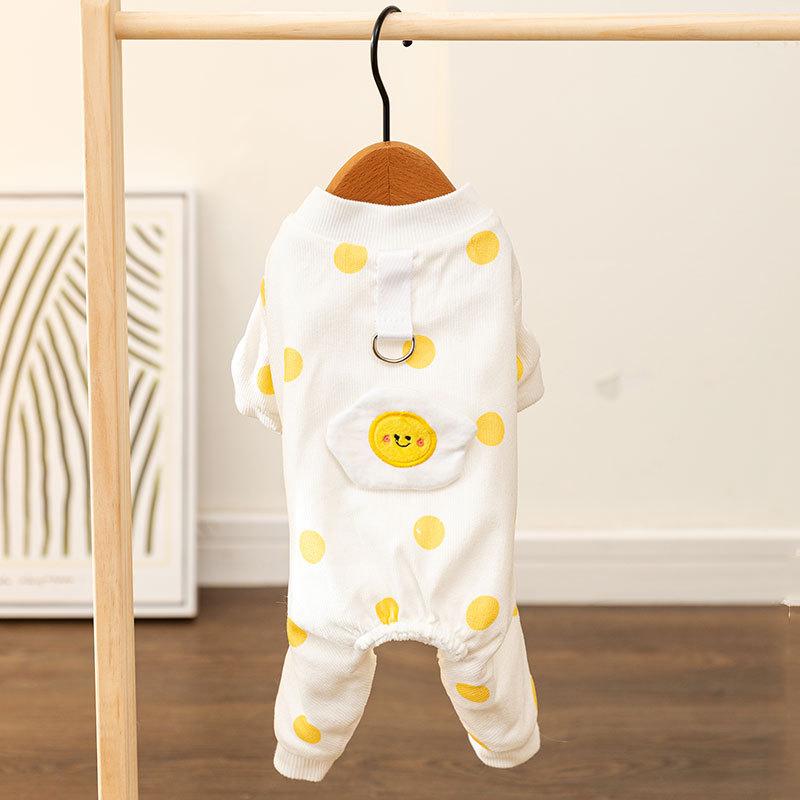 

Милая одежда для собак, четырехлапая, теплая осенью и зимой, с принтом яичного цветка и смайликом, послушная, начесанная и утолщенная теплая домашняя одежда M (recommended weight 5-4kg)