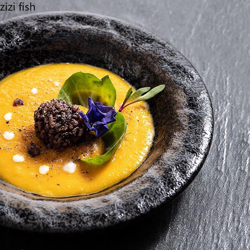 Vintage Ceramic Dinner Plate Thick Soup Plate Pasta Plate Salad Plates Dessert Dish Snack Plates Restaurant Specialty Tableware