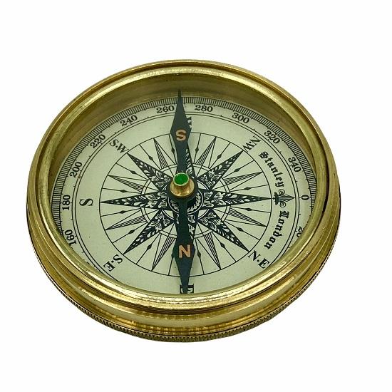 3" Large Bronze or Black Poetry Compass In Wooden Box