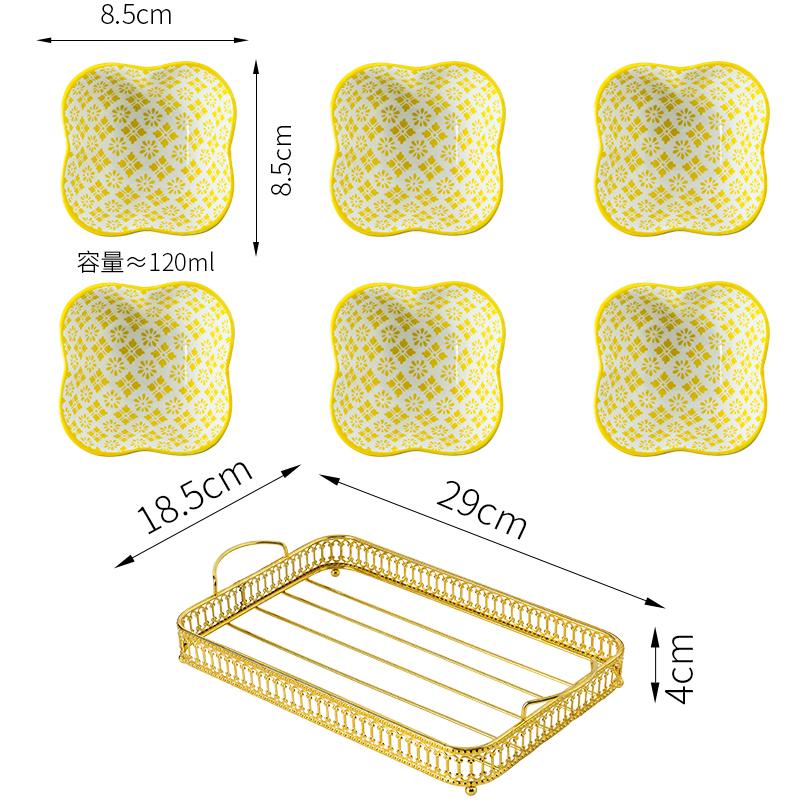 Ceramics Snack Platter Snack Bowl with Metal Frame Japanese-style Snacks Dried Fruit Dish with Golden Base Dim Sum Fruit Plate