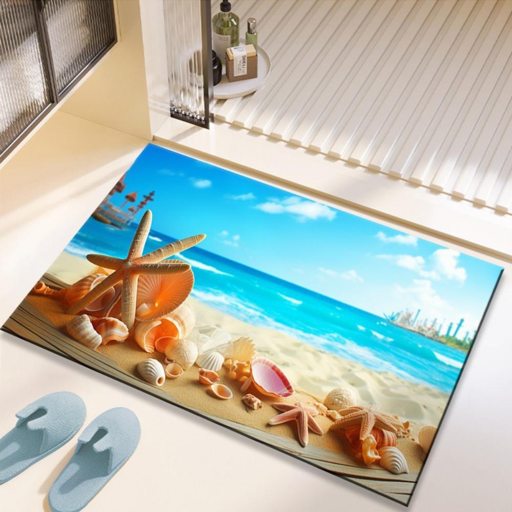 Coastal Seashell Starfish Print Doormat Non-slip Floor Rug for Living Room Bedroom Kitchen Indoor Entrance Decor