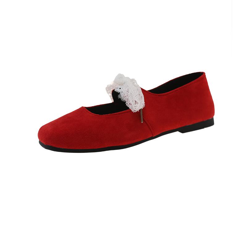 Fashion Fall New Square Toe Suede Soft Sole Non-Slip Sneakers Fashion Lace Bow Flats