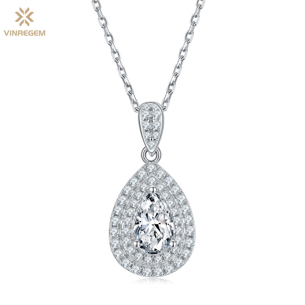 

Vinregem 1CT 100% стерлинговое серебро 925 пробы 3EX VVS1 груша огранки D настоящий муассанит бриллианты драгоценный камень женское ожерелье кулон свадебные ювелирные украшения 45CM белый