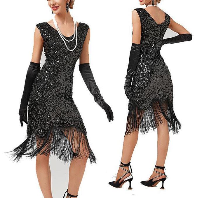 Women's Party Sexy Dress Fashion Color Sequin Fringe Dress