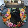 Black Cat Floral Round Area Rug,Carpet Rug for Living Room Bedroom Sofa Playroom Decor,Non-slip Floor Mat