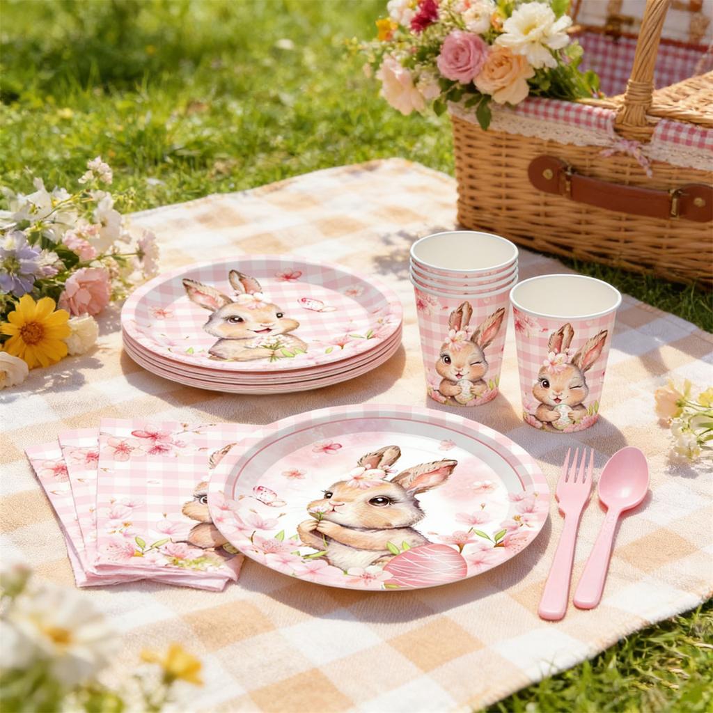 90 Pc Watercolor Easter Themed Party Paper Plates Paper Cups Tissue Paper Straws Disposable Party Tableware Decorations