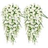 2pcs 75cm White Artificial Morning Glory Wall Hanging Faux Violet Plants Hanging Flowers Vines for Home Garden Wedding Decor
