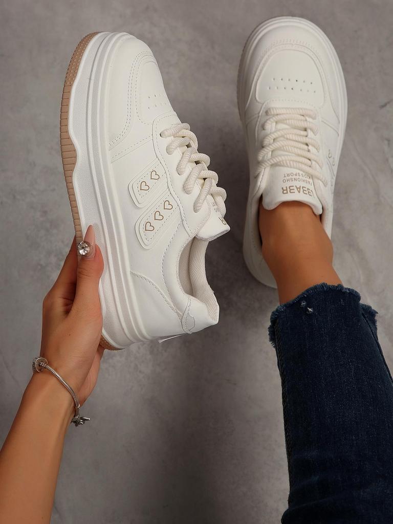 2025 Women's Versatile White Canvas Sneakers - Thick Sole Milk-Colored Casual Shoes for Skirts or Sports