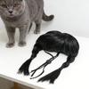 Funny Black Double Ponytail Pet Wig with Adjustable Strap Novelty Dog Cat Cosplay Accessory for Halloween Christmas Parties Festivals