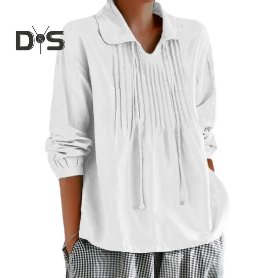 

Женская весенняя рубашка с отложным воротником и кисточками, однотонный свободный мягкий плиссированный пуловер, повседневный дышащий женский повседневный топ 2XL белый