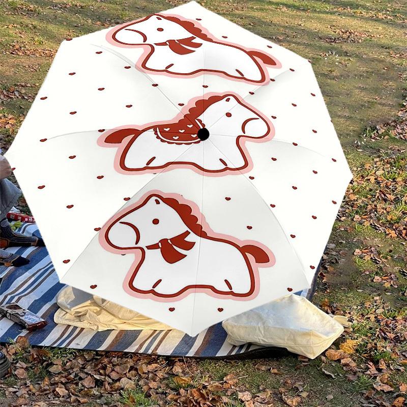 1PC Horse Pattern Umbrella-8-Rib Reinforced Portable Folding Travel Suitable for All Seasons Outdoor Daily Use-J383