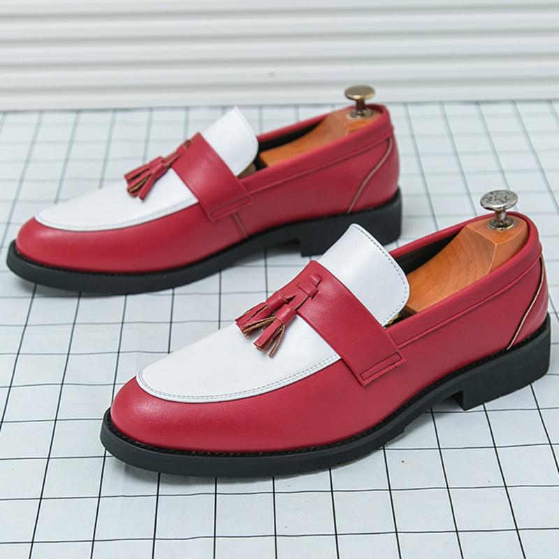 

Designer New White Black Tassel Thick-soled Loafters Pointed Leather Casual Shoes For Men Wedding Dress Prom Formal Footwear 38