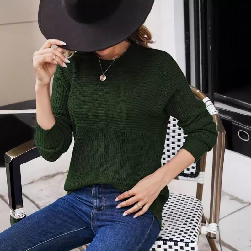 Herbst und Winter Einfarbiger Damen Langarm Strickpullover