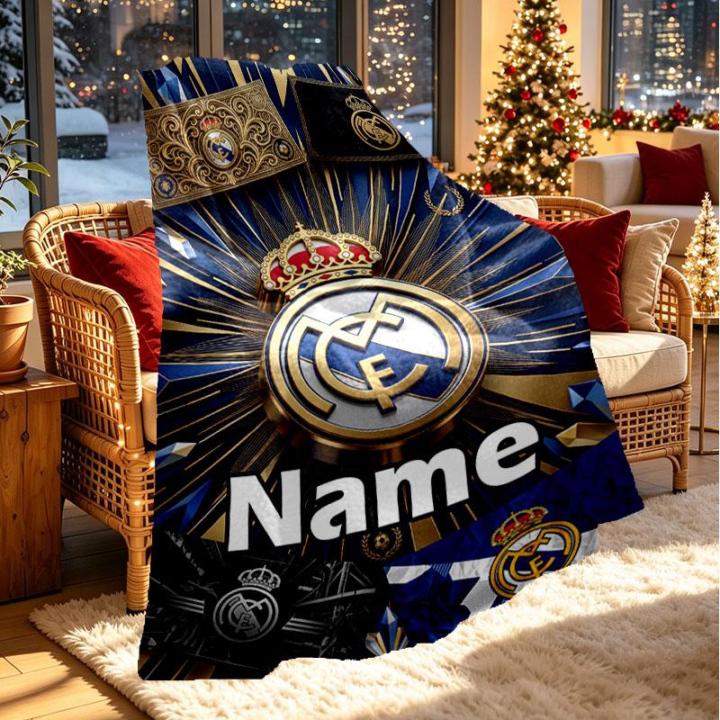 Personalizovaná deka s potiskem Realu Madrid, Vlastní jméno, Domácí dekorace, Ložnice, Pohovka, Kempování, Gauč, Dárky k narozeninám, Vánocům