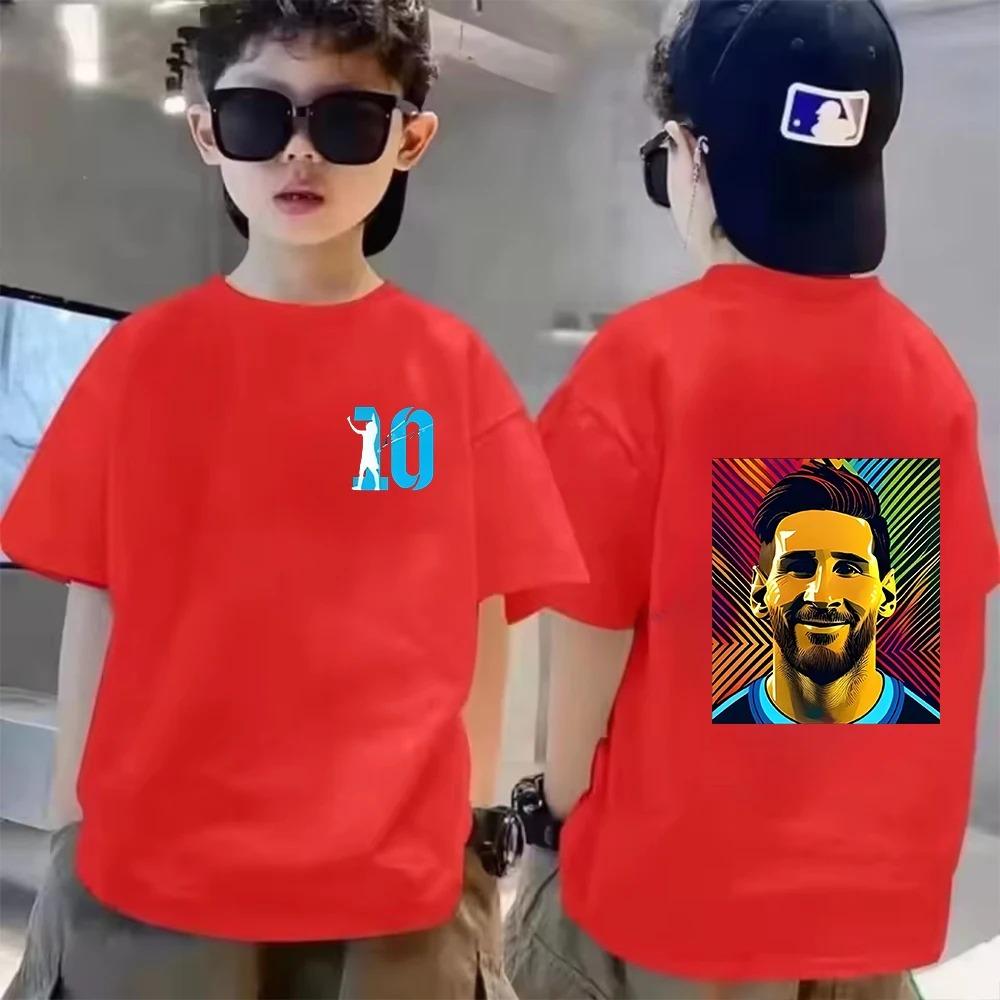 Sommer Kinder T-Shirt Kurzarm Messi Doppelseitiger Druck Lässig Mode Sport T-Shirt Top Kind Y2k Junge Mädchen Kleidung