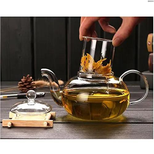 1000ML Hochwertige hitzebeständige Teekanne aus Glas Praktische Flasche Blumenteetasse Glasteekanne mit Teesieb Teeblatt Kräuter