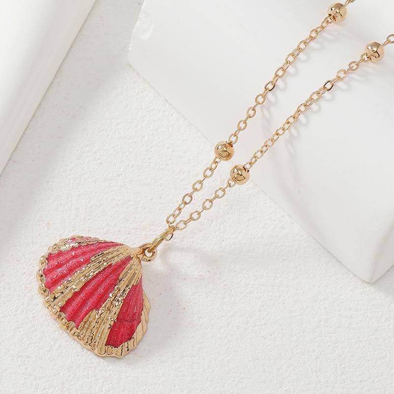 Gold-Edged Seashell Conch Pendant Necklace - Natural Beach Vintage Women's Jewelry