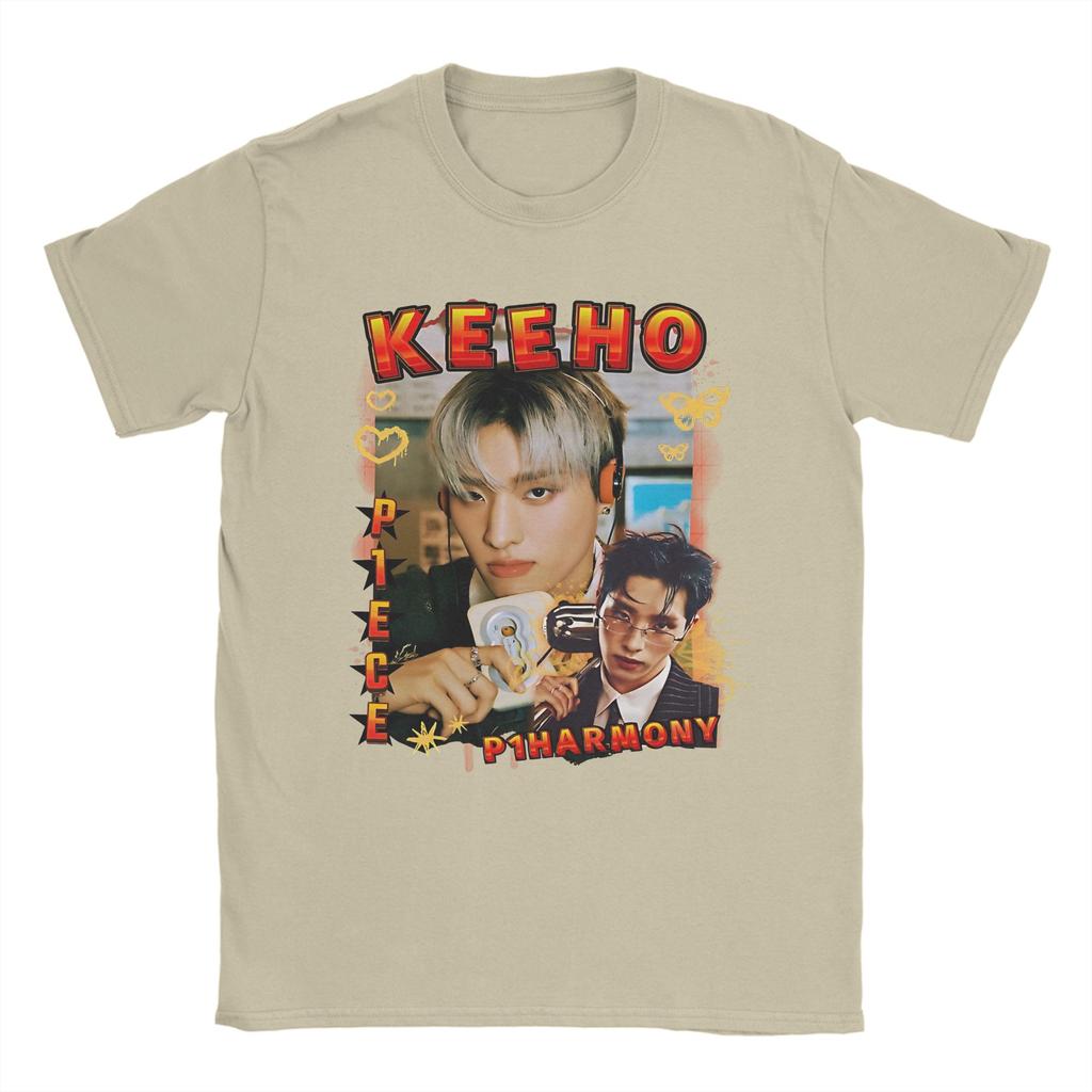 P1Harmony Keeho Koreanische Gruppe KPop T-Shirts Herren Vintage Reine Baumwolle T-Shirts O-Ausschnitt Kurzarm T-Shirts Bedruckte Oberteile